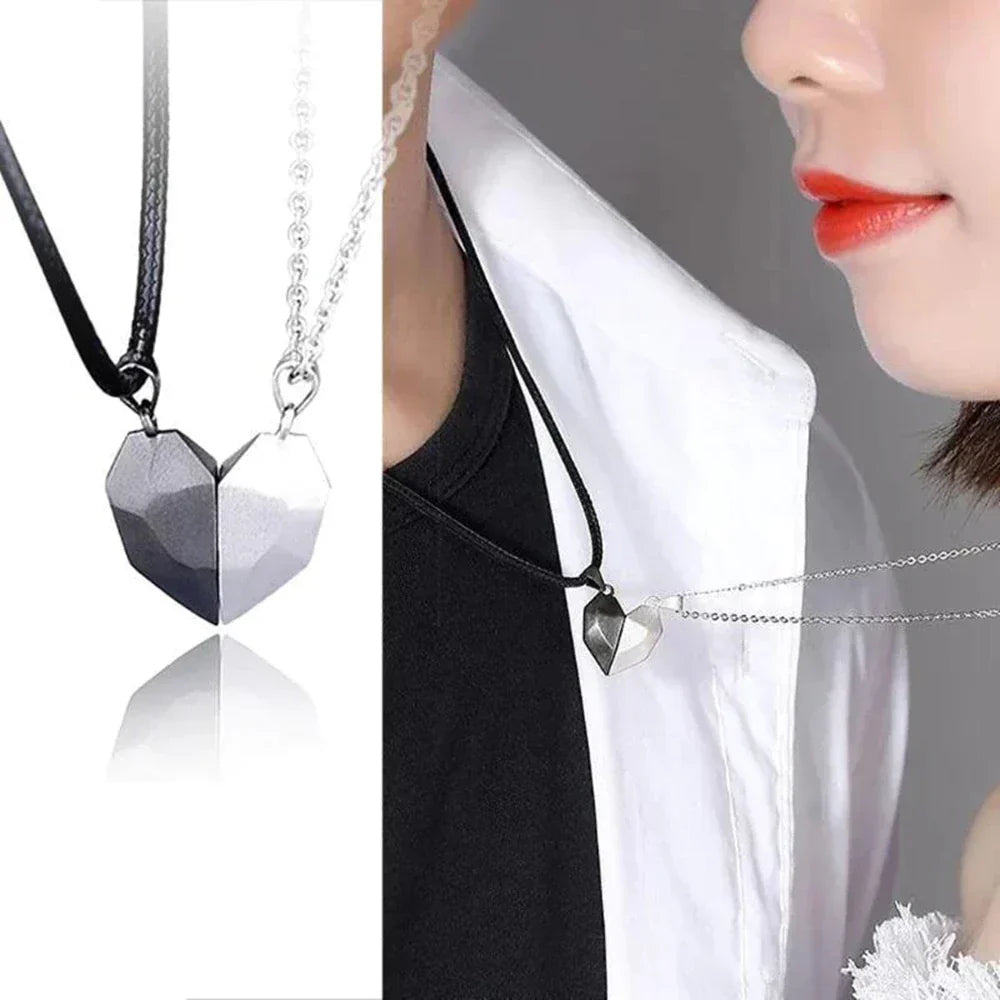 2Pcs Couple Magnetic Love Splicing Clavicle Chain Necklace Wishing stone